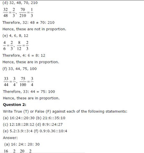 NCERT Solutions For Class 6 Maths Chapter 12 Ratios and Proportions Ex 12.2