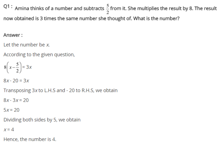 linear equations in one variable class 8 age word problems