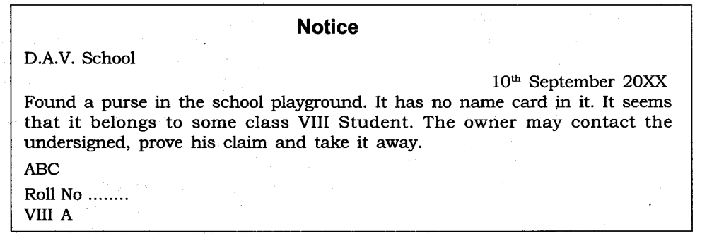 Notice regarding found a purse by student of vi class - English - - 9269411  | Meritnation.com